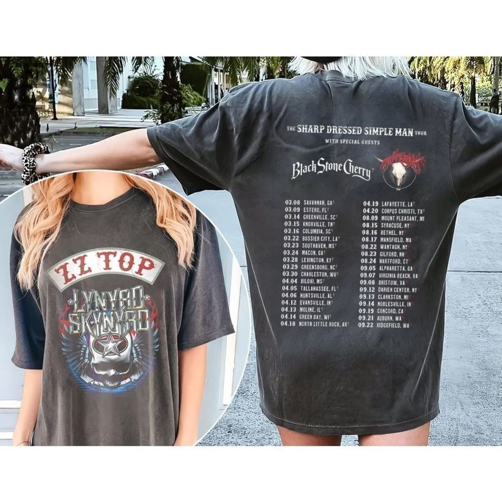 Lynyrd Skynyrd ZZ Top Tour 2024 Classic Rock US Concert 2 Sided T-Shirt